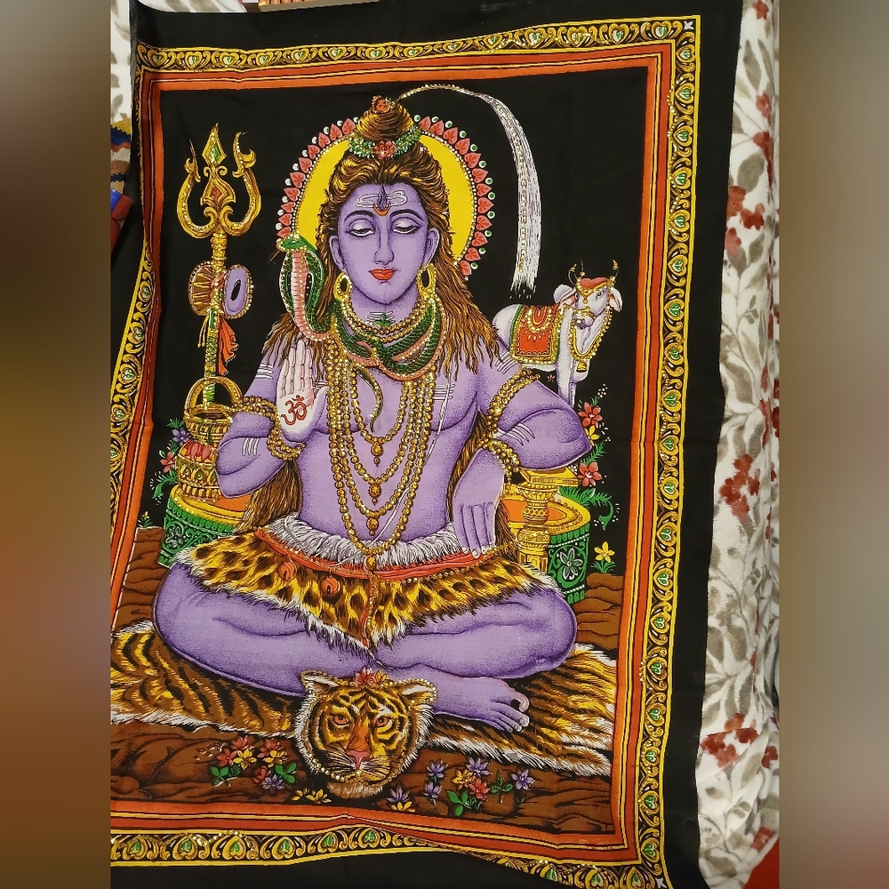 Vibrant Hindu Deity Tapestry (Lord Shiva)
